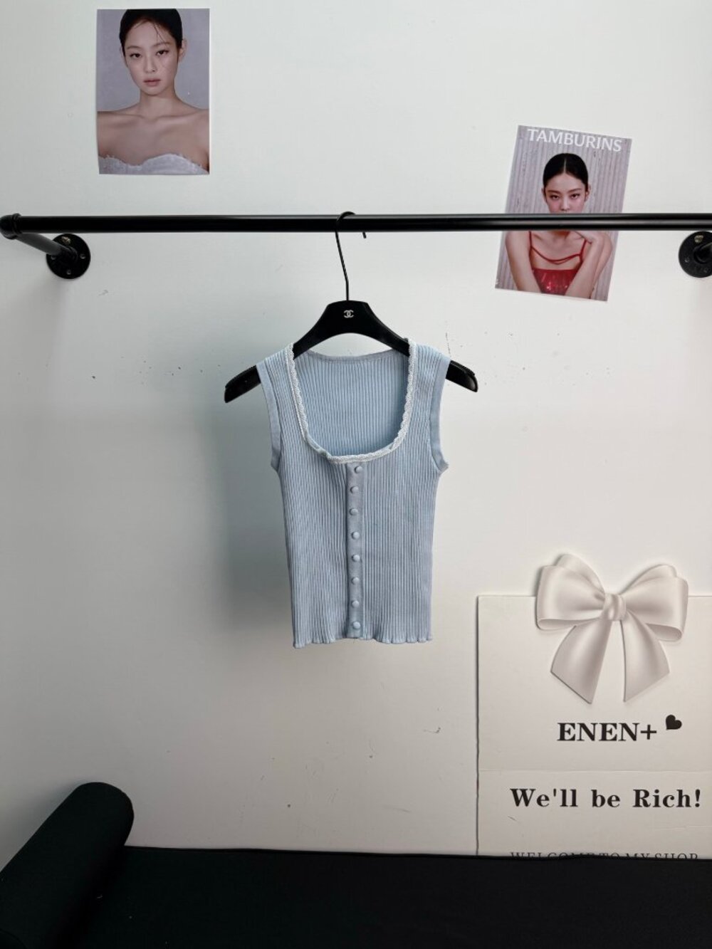 🎇Miu Miu🎇 Knitted Tank Top with Lace Collar and Patchwork Details